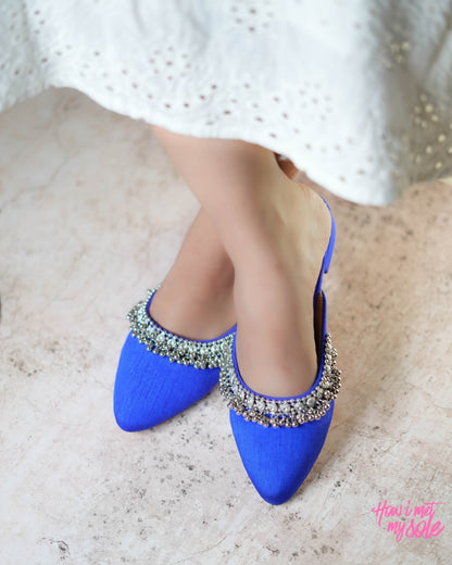 'Masakali Royal Blue Mules' - Front in Feet