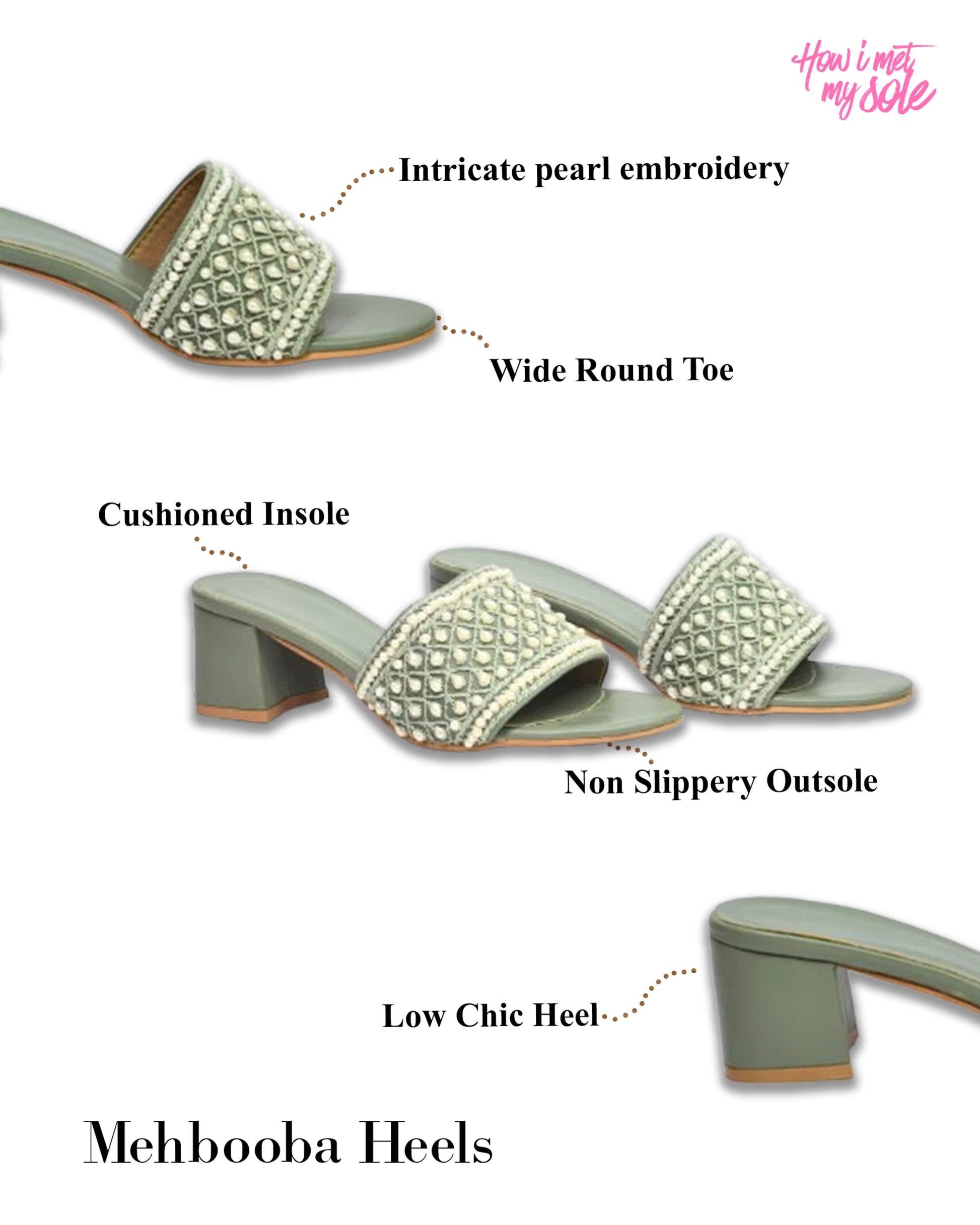 Mehbooba Embroidery Green Open Toe Ethnic Heel - Detail