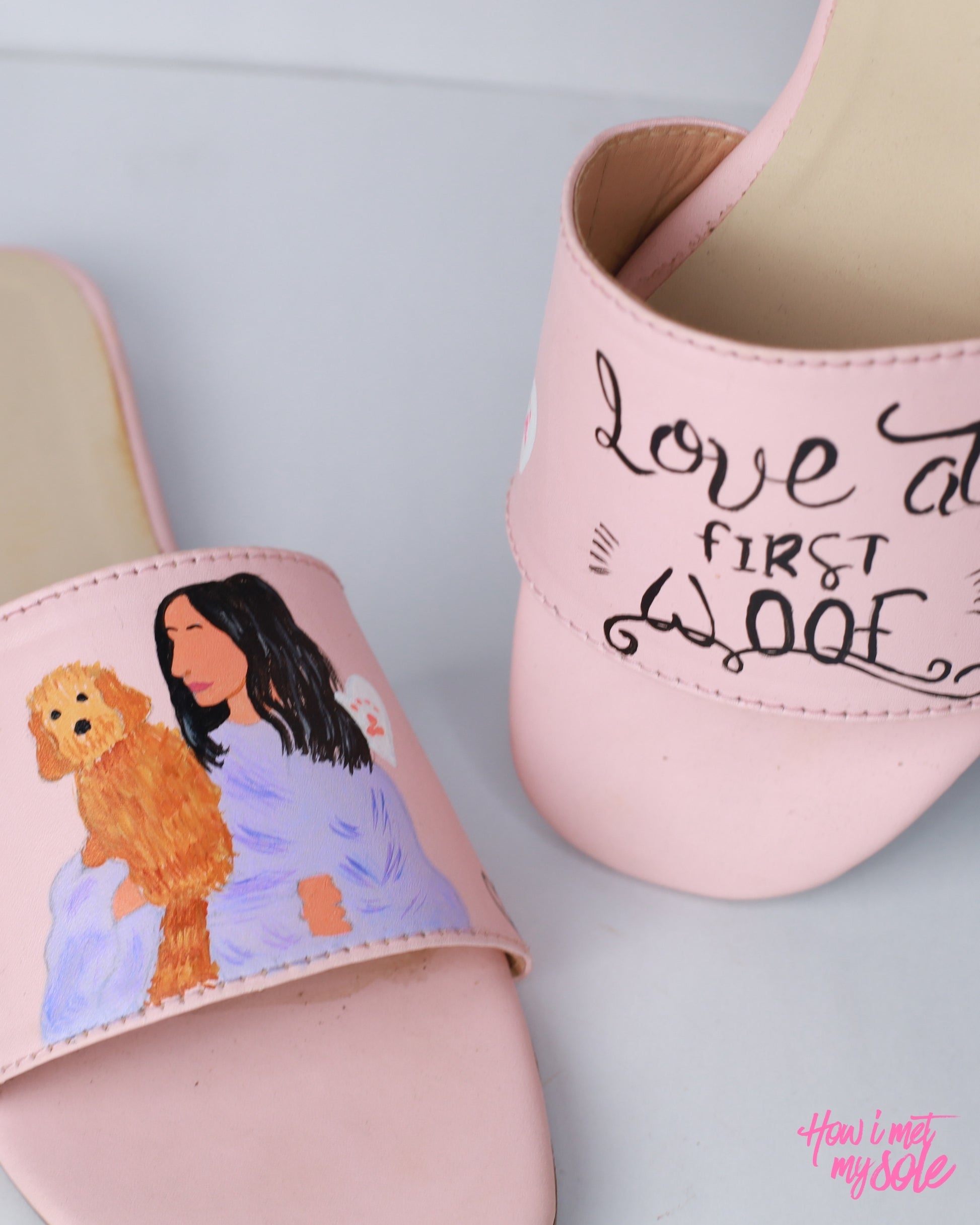 Hand-Painted Pawfect Woof Slides - Close Up