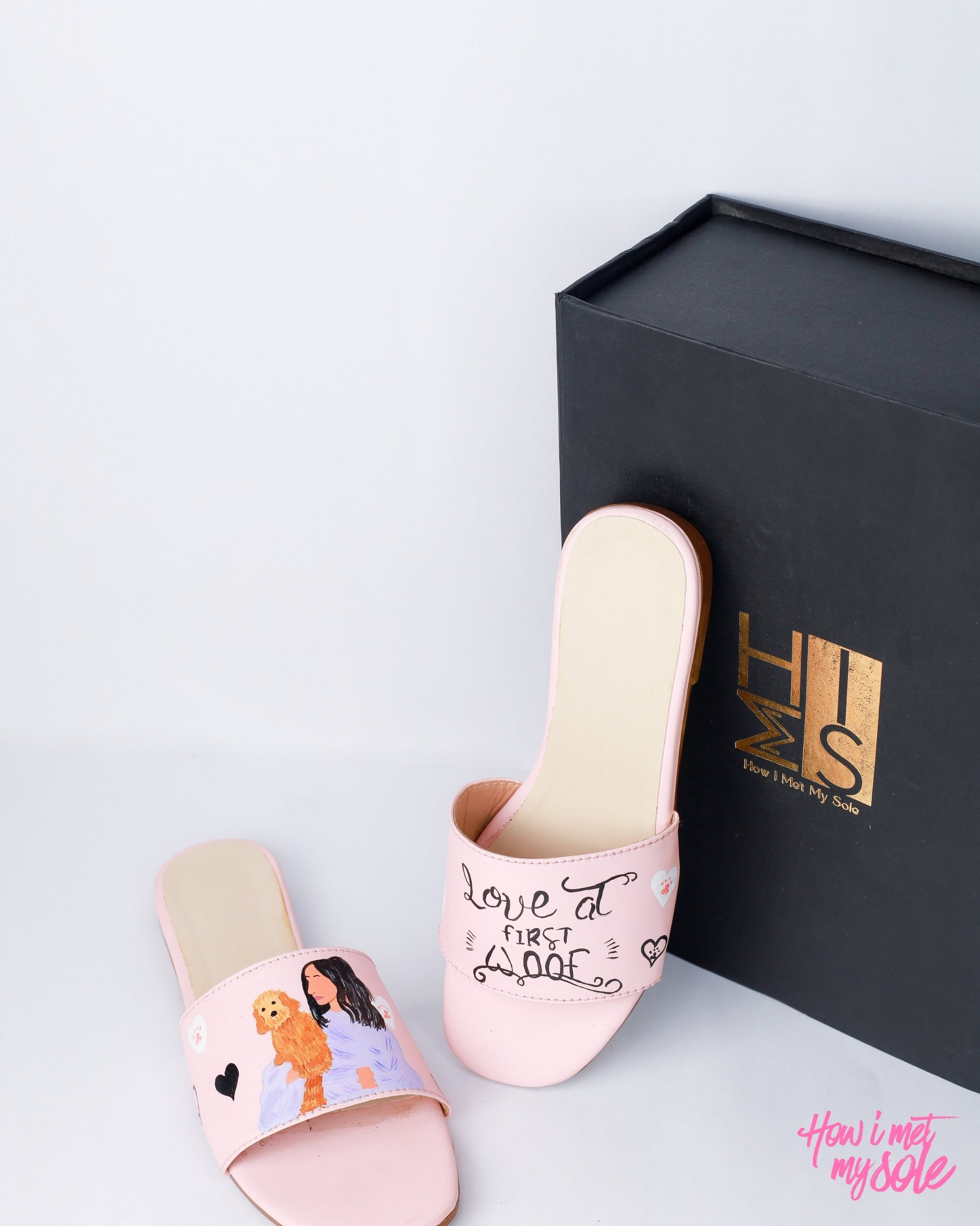 Hand-Painted Pawfect Woof Slides - With Box