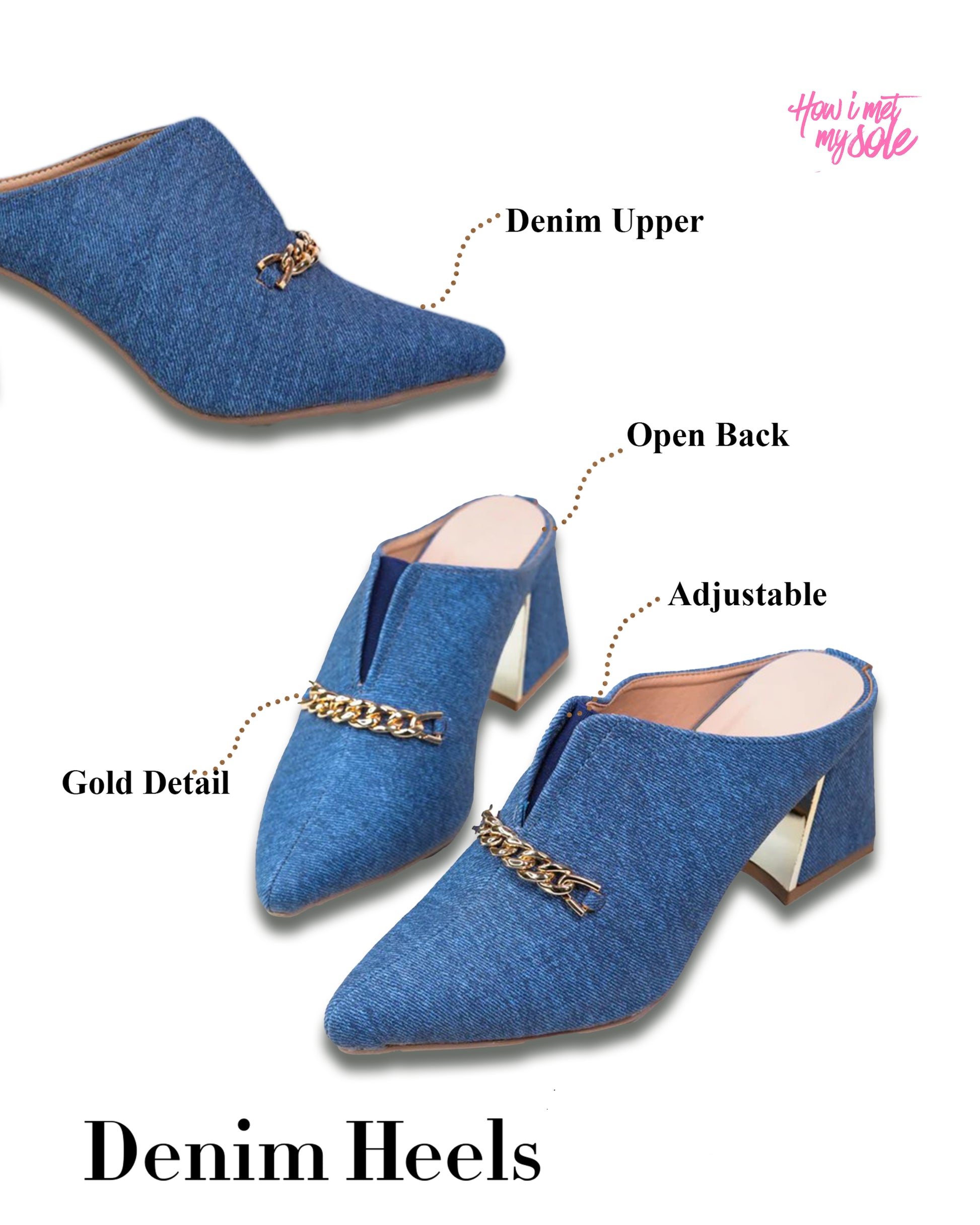 Rebel Gal Denim Pointed Toe Block Heel - Detail