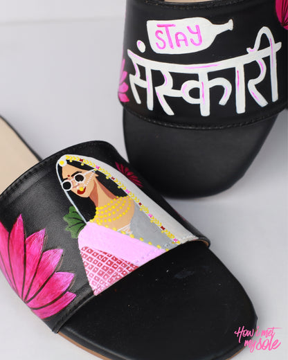 Hand-Painted Sanskari Queens slides - CloseUp