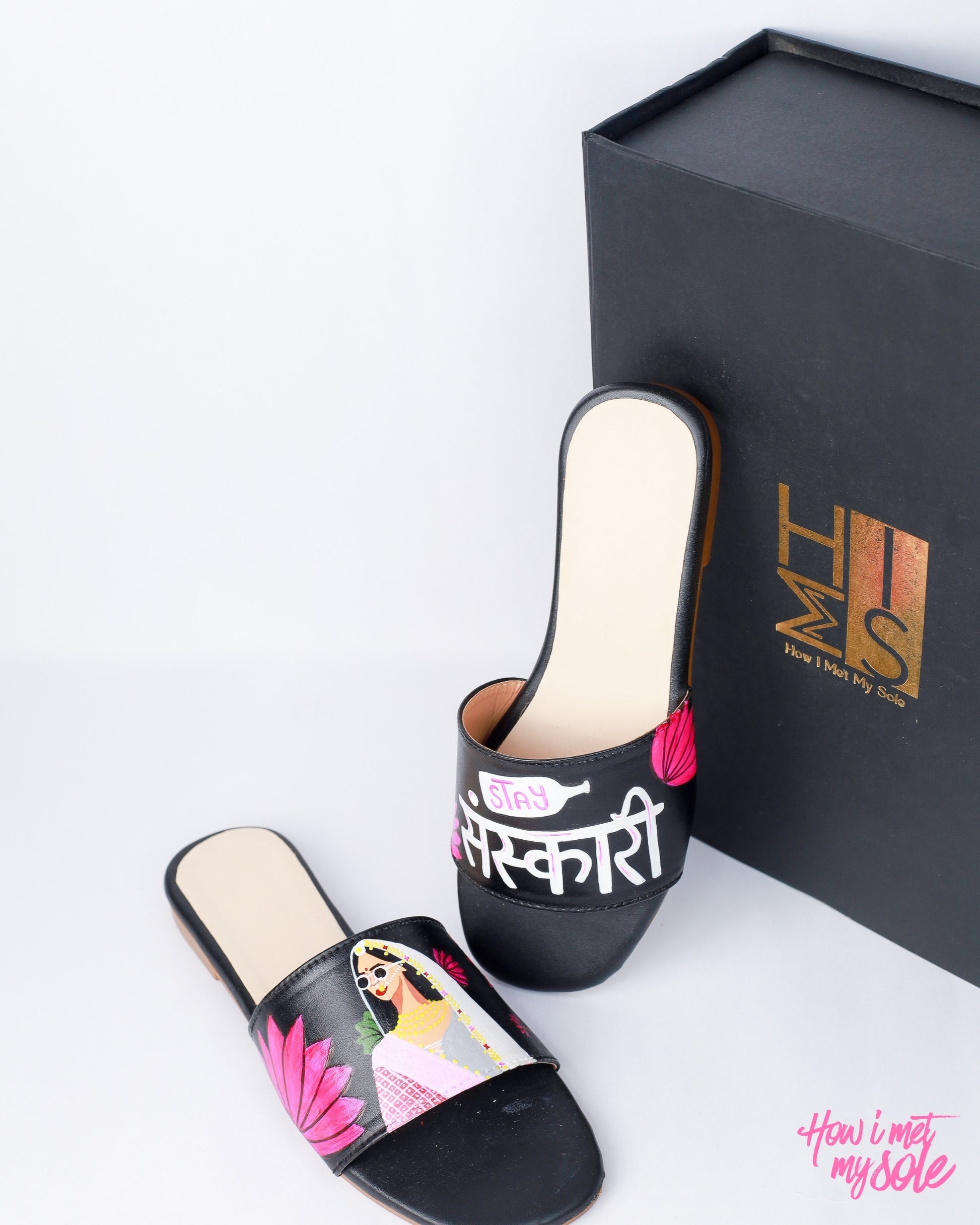 Hand-Painted Sanskari Queens slides - with brand box 