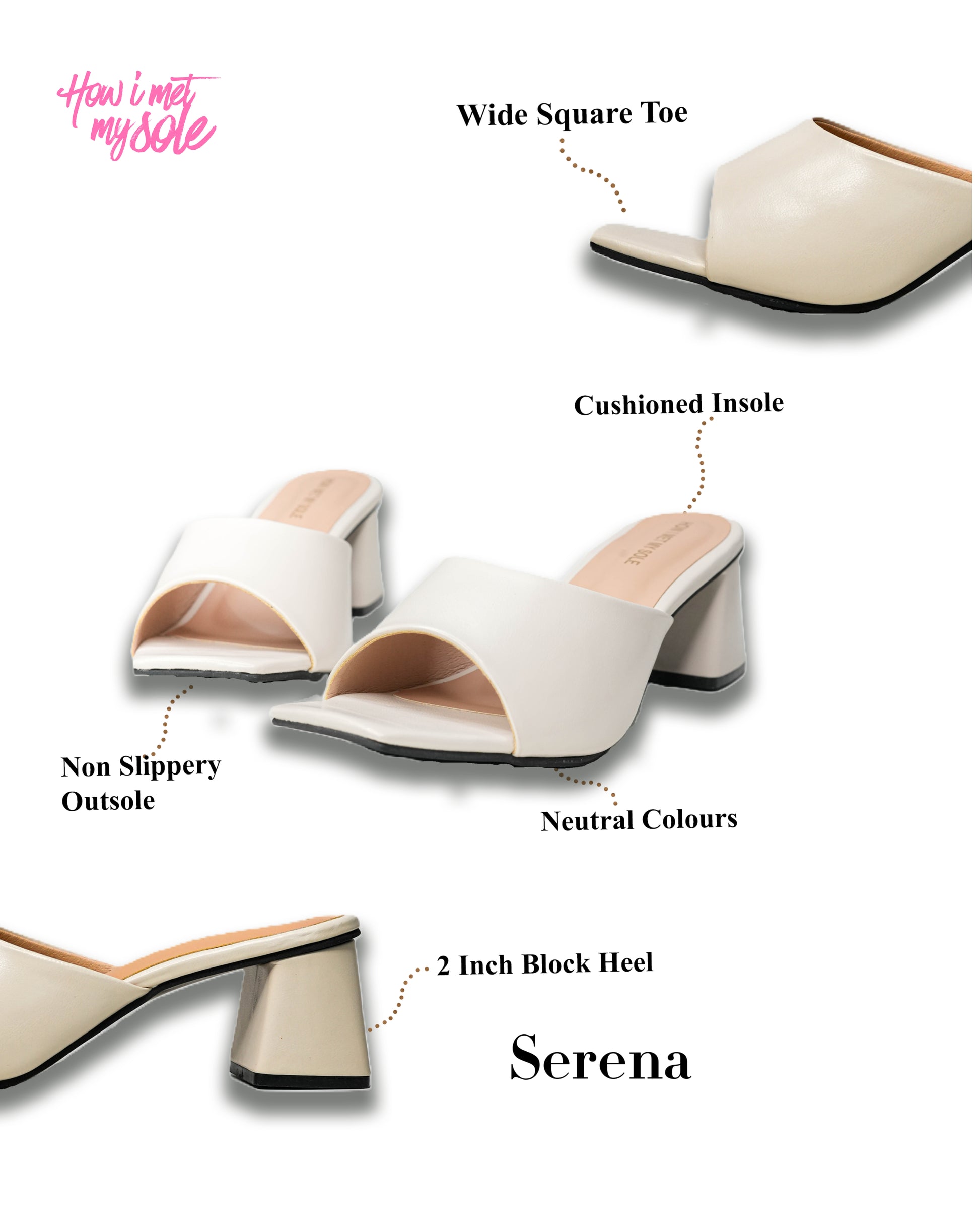 Serena Off White Open Toe Block Heels - Details