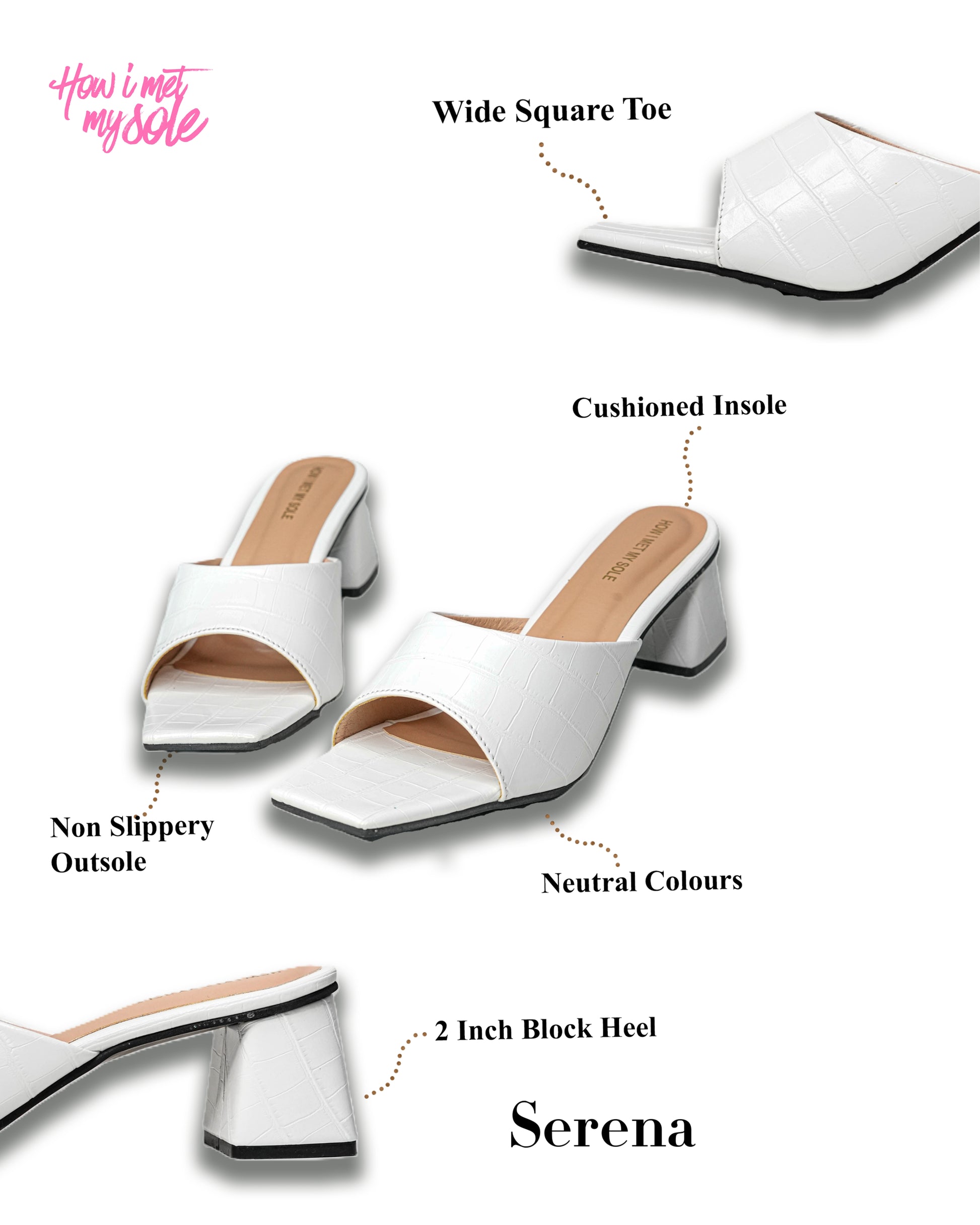 Serena White Open Toe Block Heels - Details