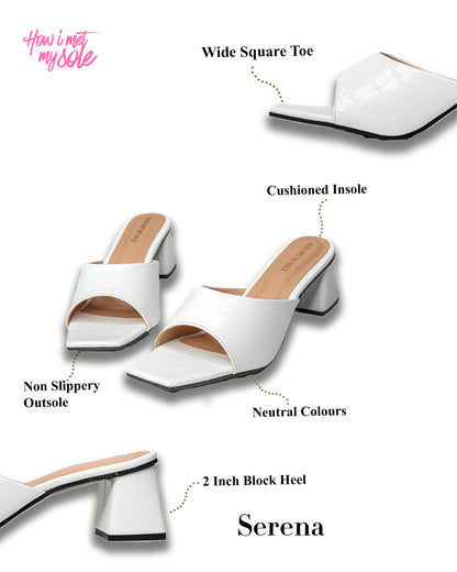 Serena White Open Toe Block Heels - Details