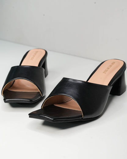 Serena Black Open Toe Heels - Front