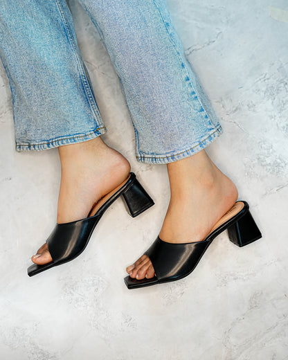 Serena: Black Open Toe Heels - In Feet