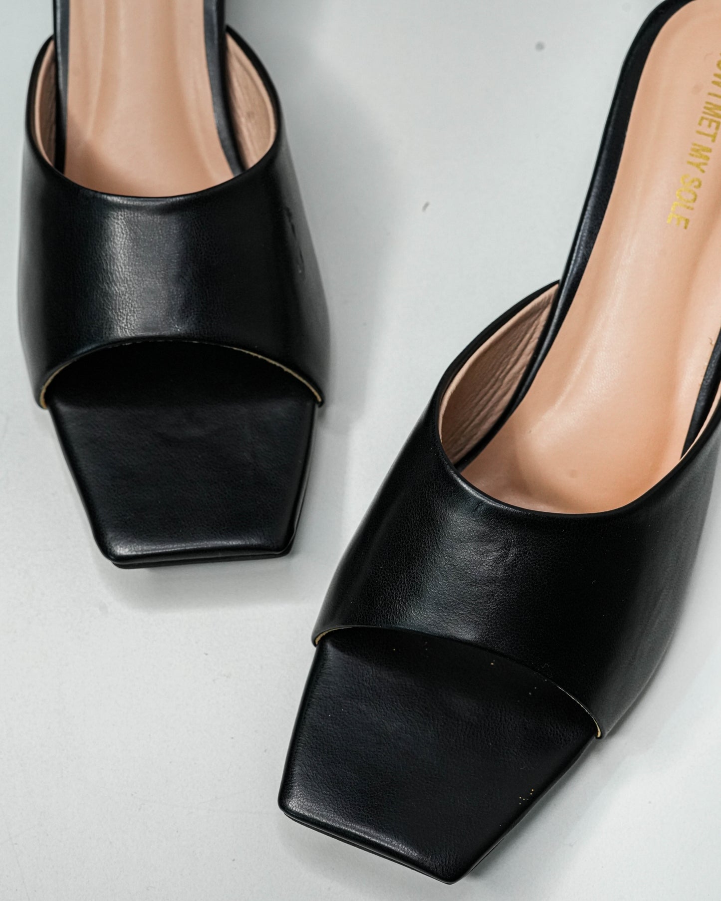 Serena Black Open Toe Heels - Top Close Up