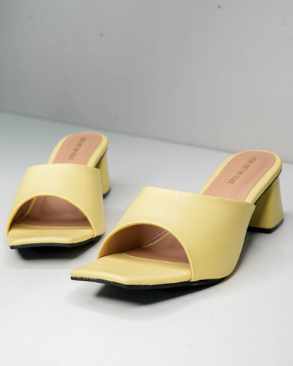 Serena Pastel Yellow Open Toe Heels - Front