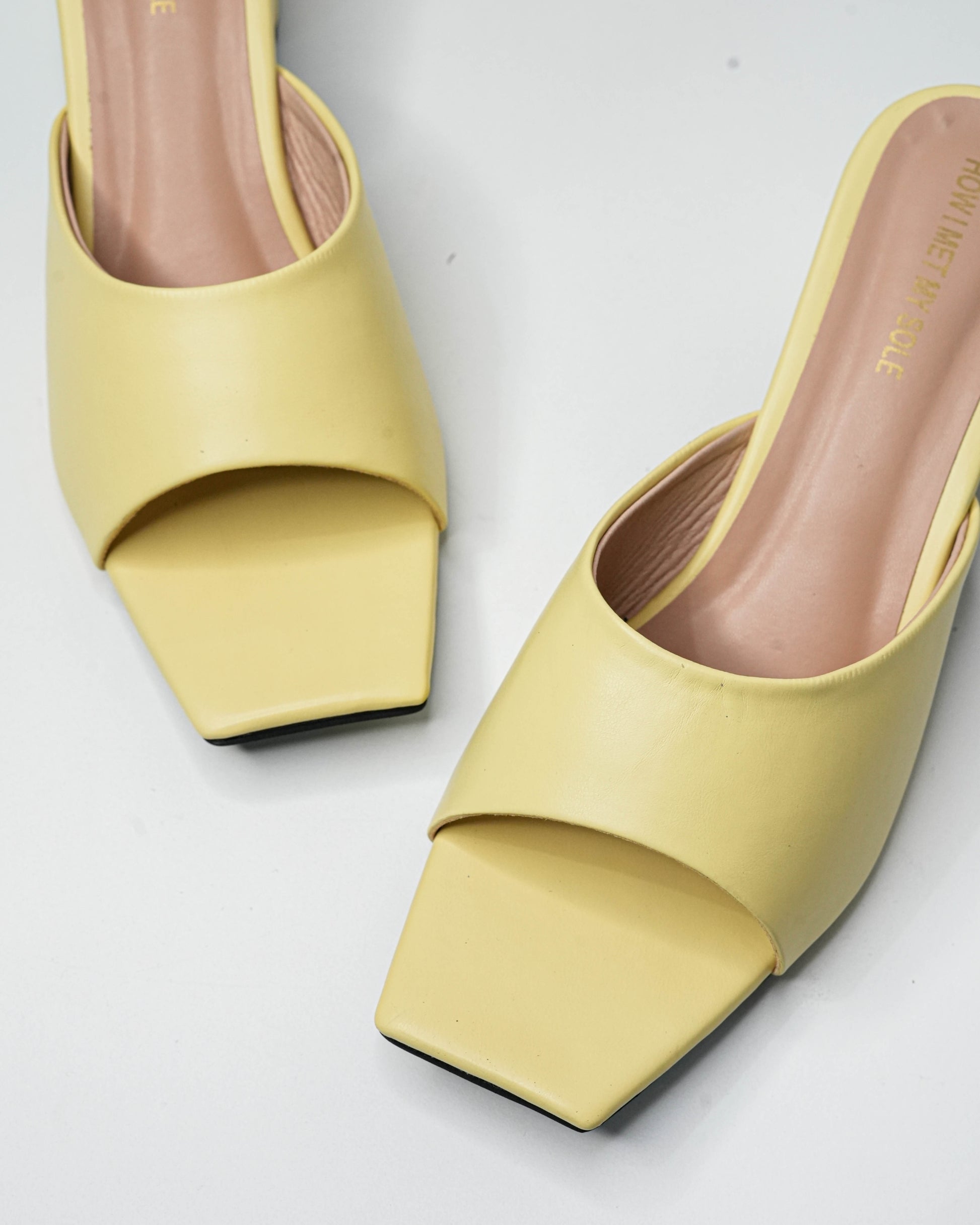 Serena Pastel Yellow Open Toe Heels - Top Close Up