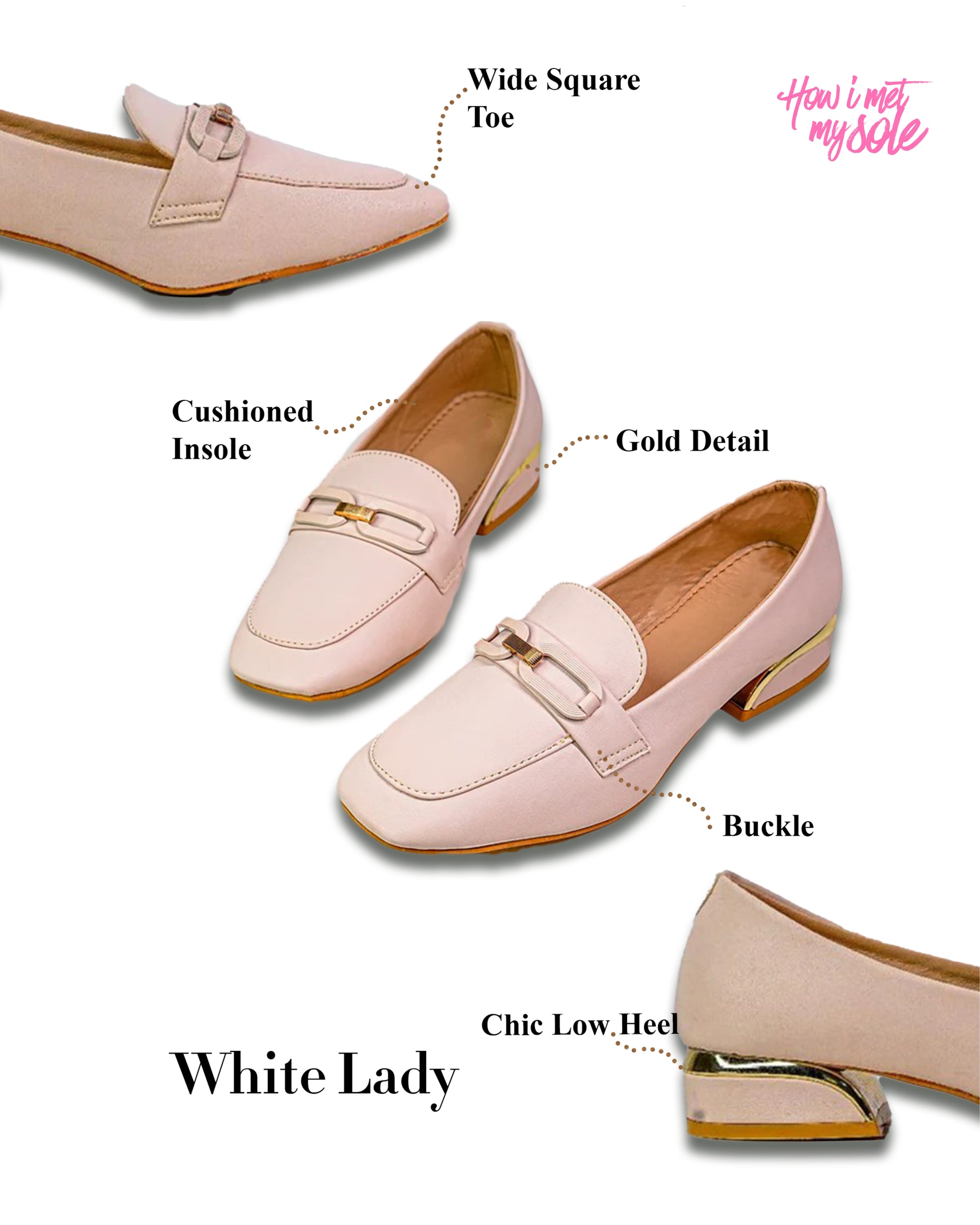 White Lady Square Toe Bellies Heel - Detail