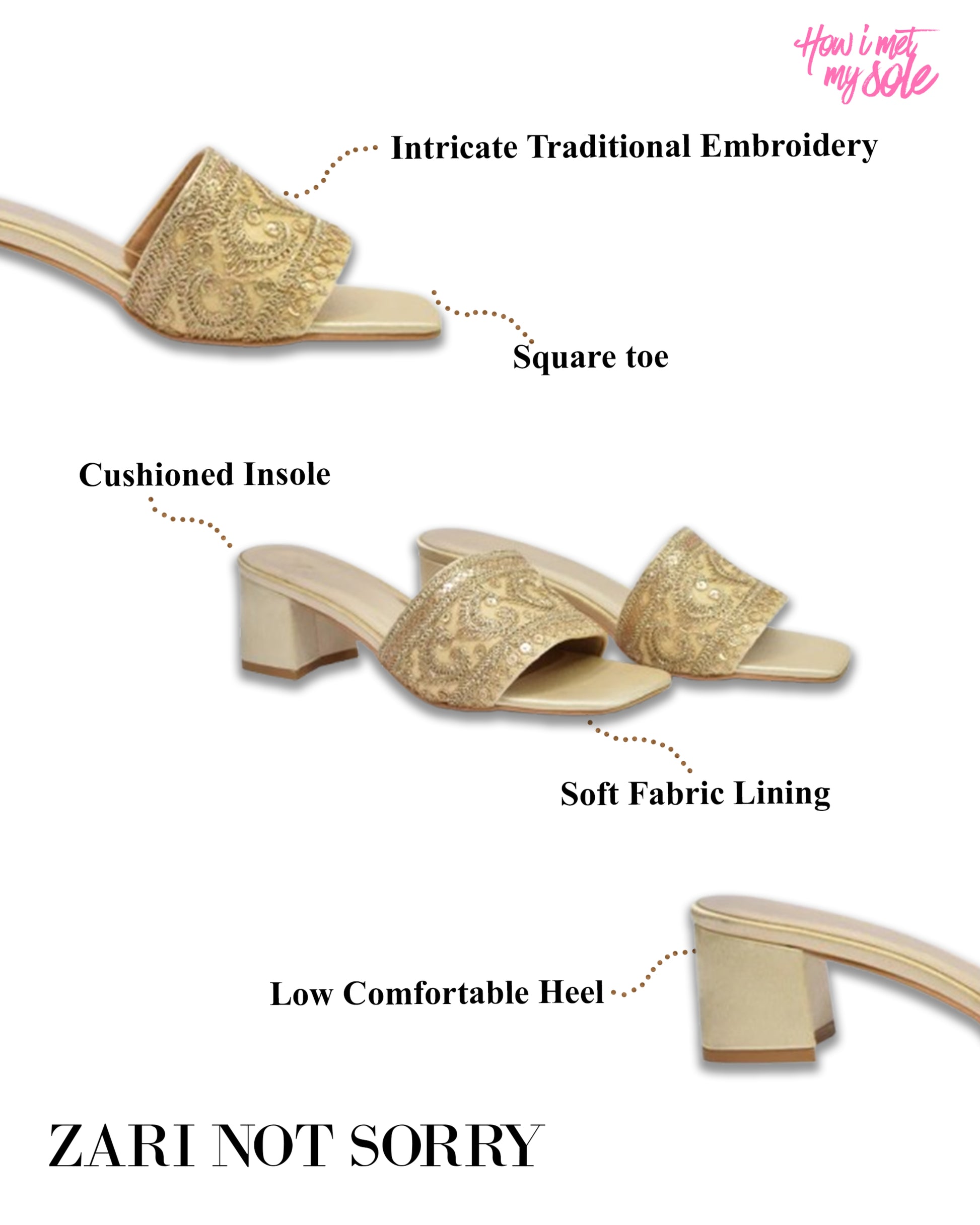 Zari Not Sorry Embroidery Open Toe Ethnic Heel - Detail
